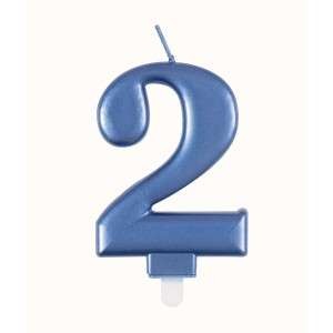 Blue Metallic Number 2 Birthday Candle