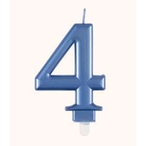 Blue Metallic Number 4 Birthday Candle