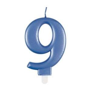 Blue Metallic Number 9 Birthday Candle