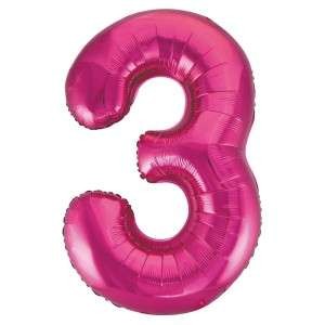 Pink Number 3 Foil Balloon - 34" Inflated