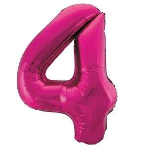 Pink Number 4 Foil Balloon - 34" Inflated