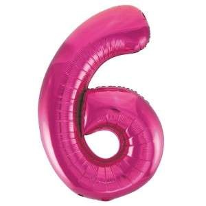 Pink Number 6 Foil Balloon - 34" Inflated