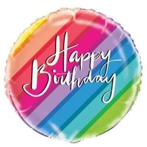 Rainbow Strips Happy Birthday Balloon - 18" Inflated